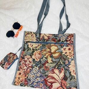 Vintage Floral Tapestry Travel Tote